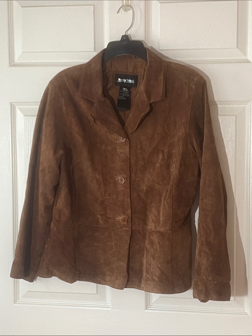 Brandon Thomas Women's Brown Suede Leather Button Jacket, Sz XL